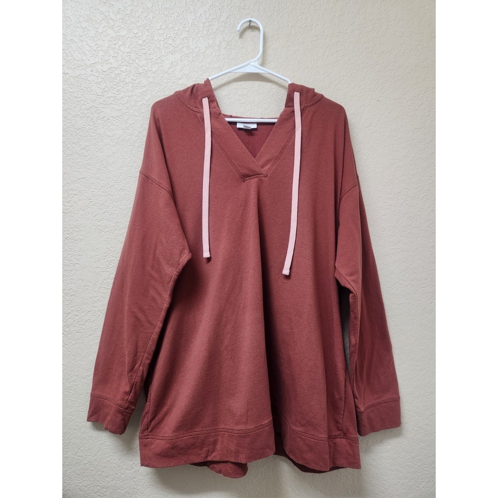 J. Jill Fit Terracotta V-Neck Tunic Hoodie Womens XL Activewear Loungewear Top